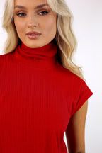 Red Rib High Neck Top - FINAL SALE