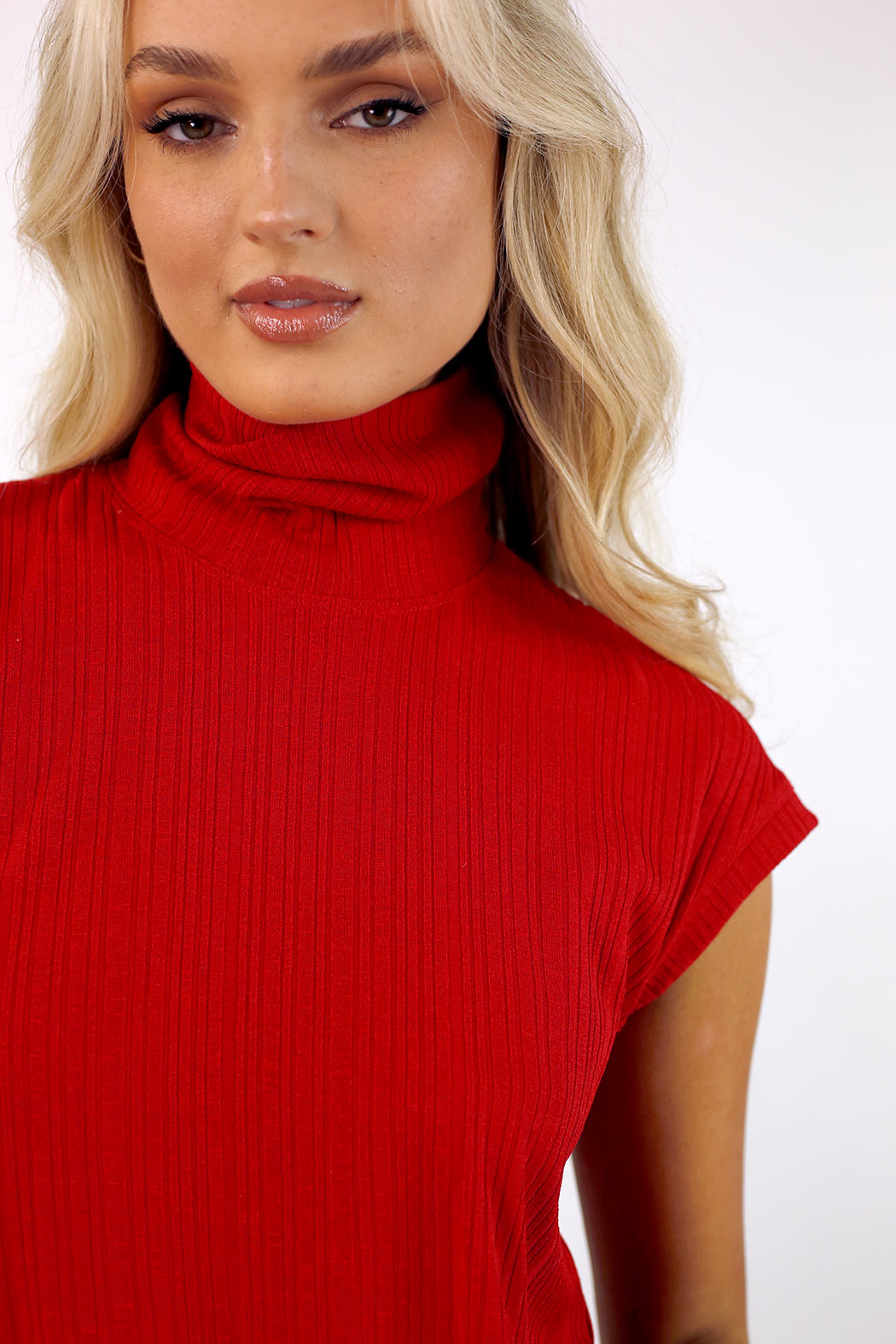 Red Rib High Neck Top - FINAL SALE