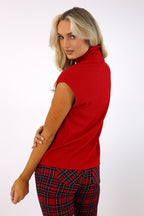 Red Rib High Neck Top - FINAL SALE