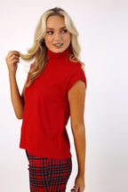 Red Rib High Neck Top - FINAL SALE