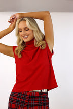 Red Rib High Neck Top - FINAL SALE