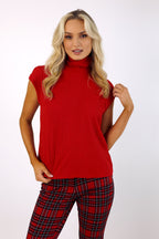 Red Rib High Neck Top - FINAL SALE