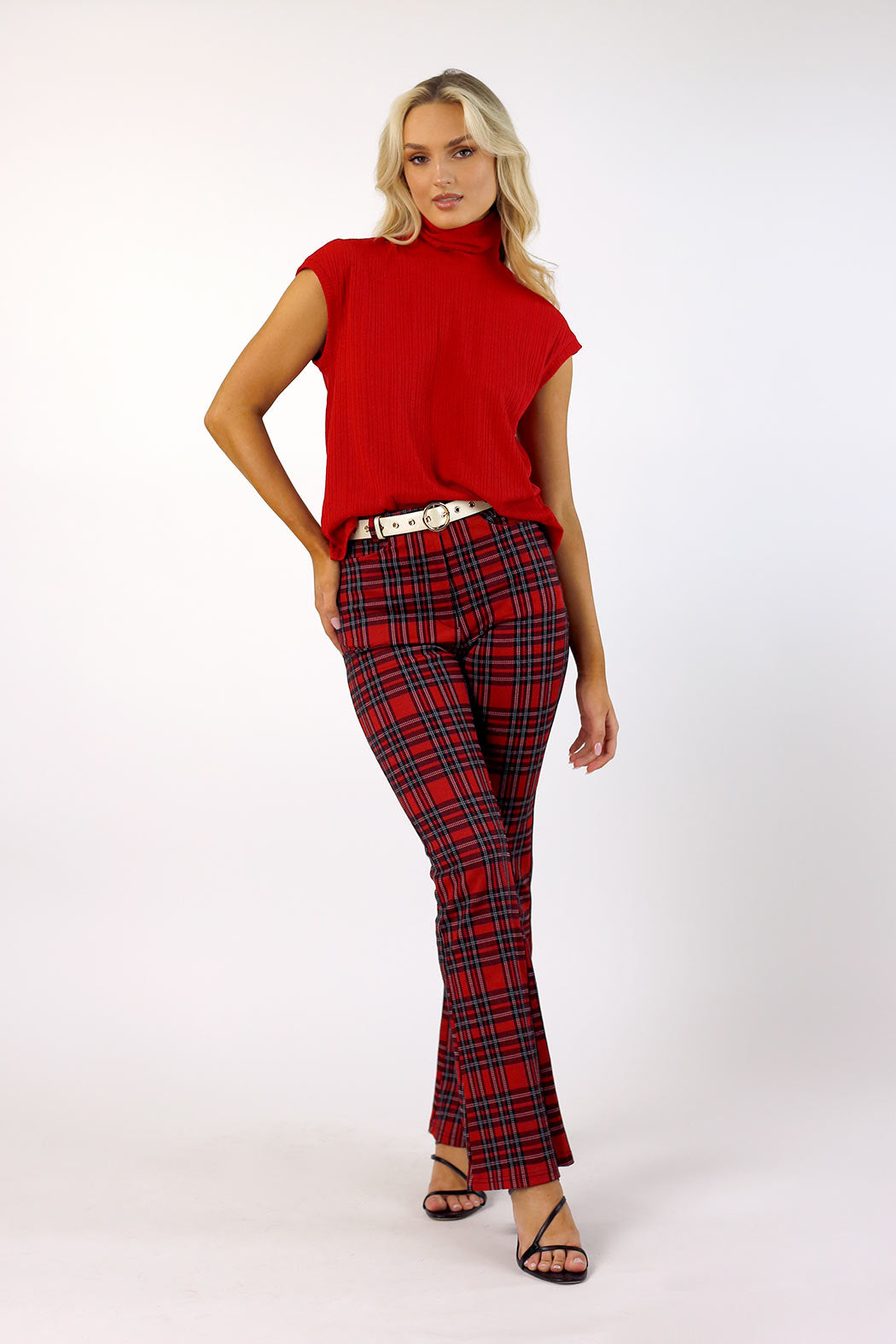 Red Rib High Neck Top - FINAL SALE