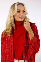 Crop Textured Blazer - Red- SALE