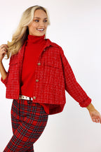 Crop Textured Blazer - Red- SALE