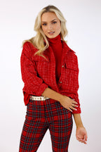 Crop Textured Blazer - Red- SALE