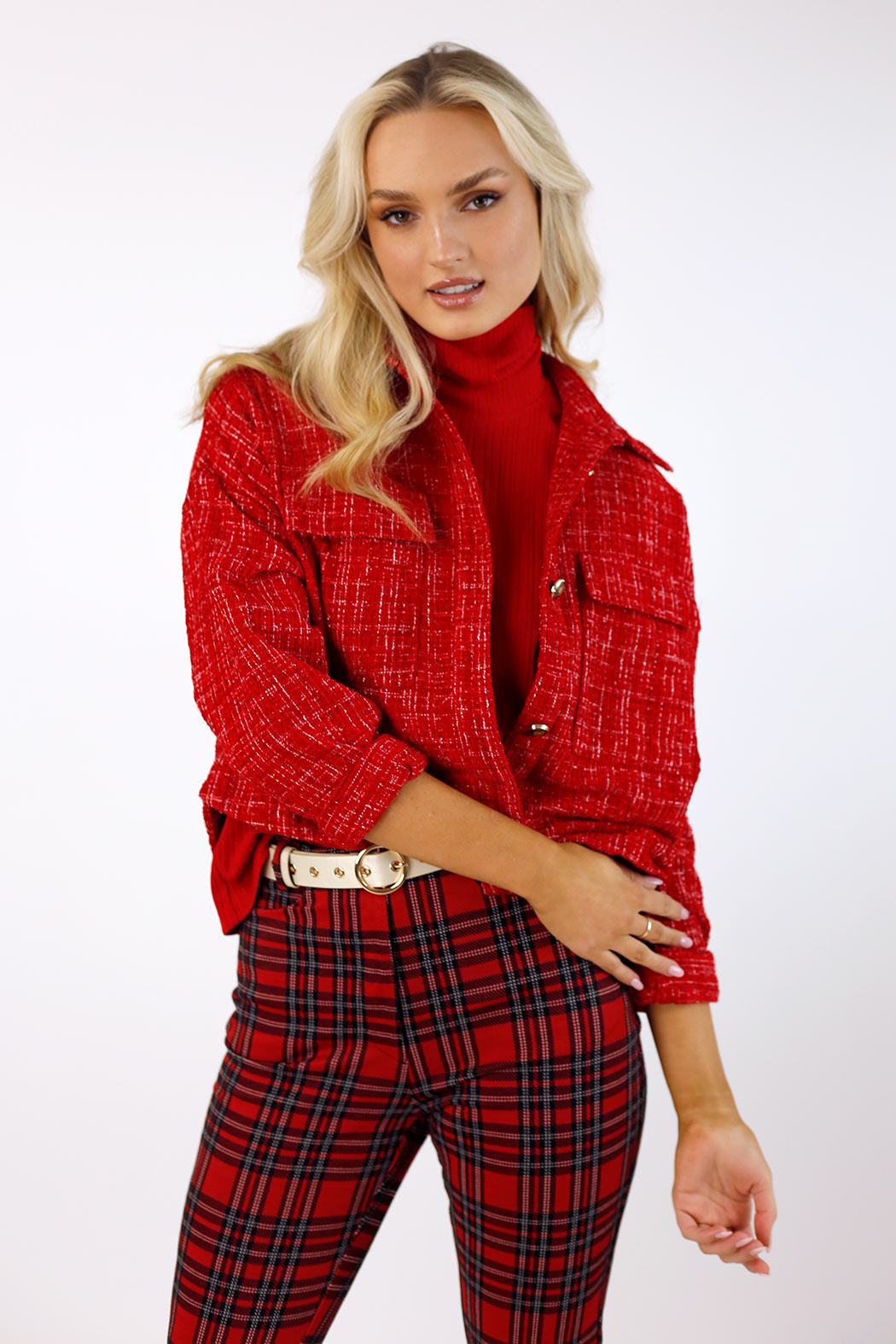 Crop Textured Blazer - Red- SALE