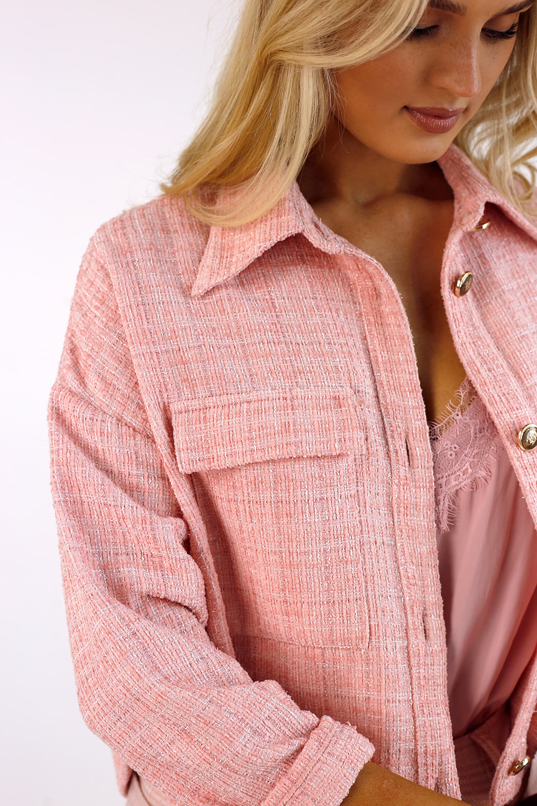 Pink Textured Crop Blazer - SALE
