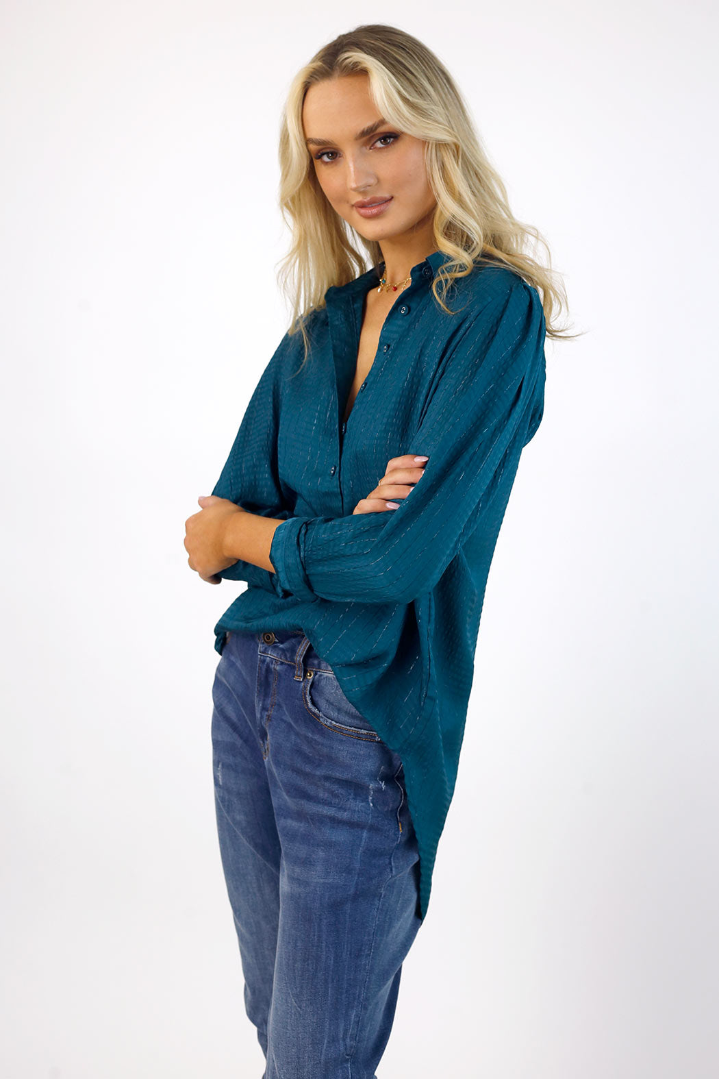 Teal Lurex Maya Shirt - SALE