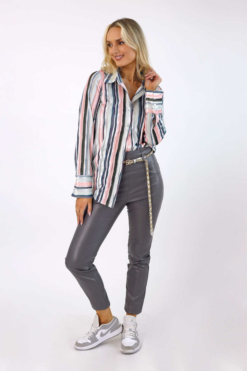 Grey Vegan Leather Long Pant - FINAL SALE