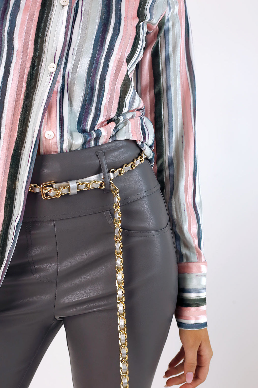 Grey Vegan Leather Long Pant - FINAL SALE