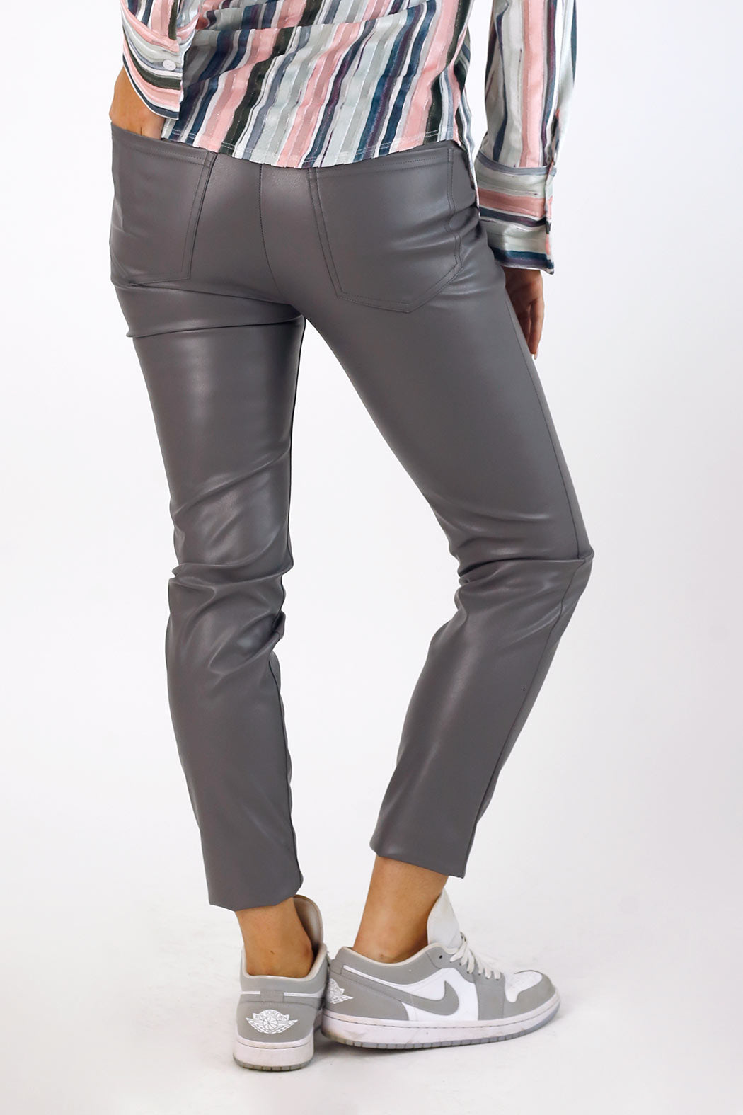 Grey Vegan Leather Long Pant - FINAL SALE