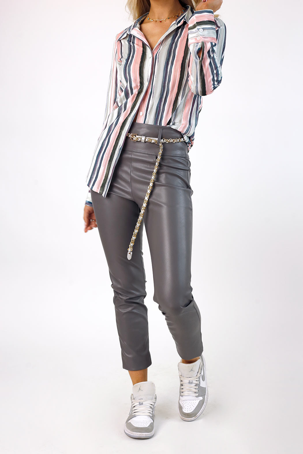 Grey Vegan Leather Long Pant - FINAL SALE