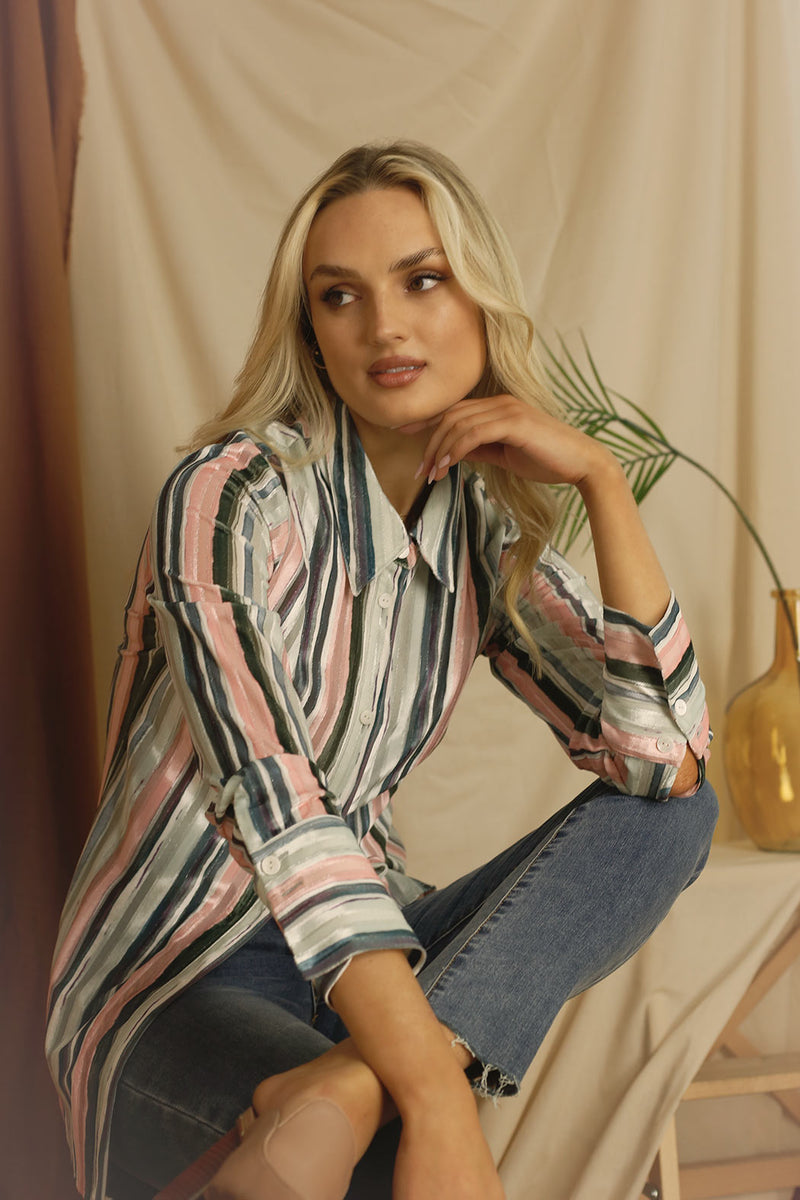 Lilac Stripe Burnout Mesh Bodyshirt - FINAL SALE