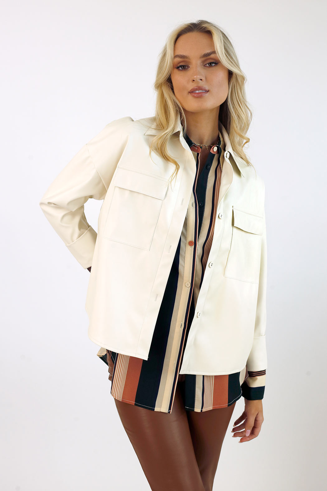 Ivory Vegan Leather Crop Jacket -FINAL SALE