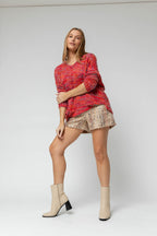 Red Speckle Fluffy V Neck Jumper