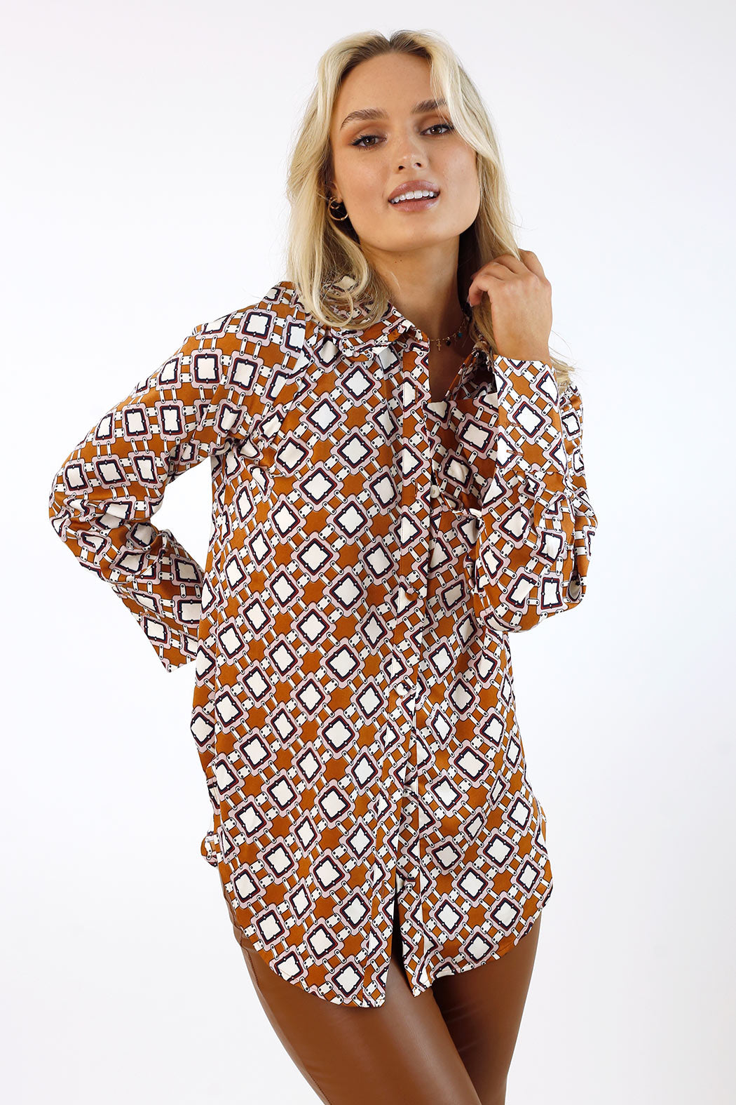 Gold Silky Ruffle Slim Fit Shirt - FINAL SALE