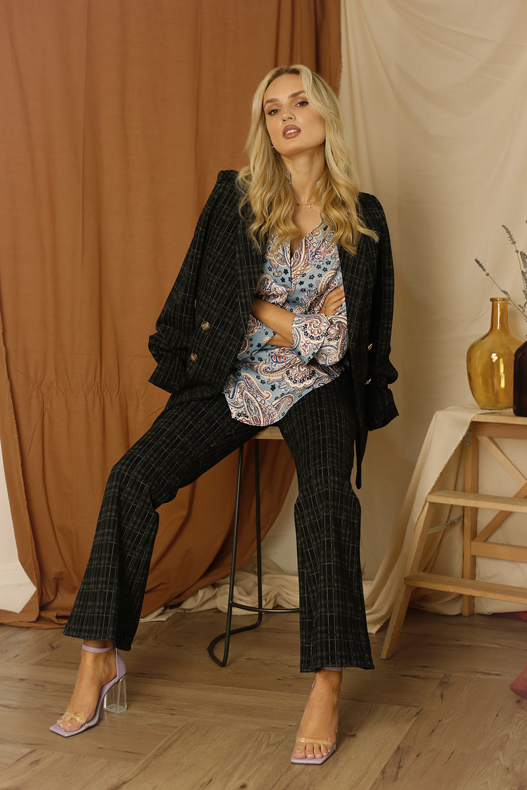 Charcoal Ponte Check Flare - SALE