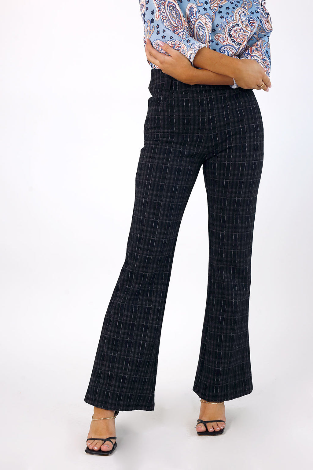 Charcoal Ponte Check Flare - SALE