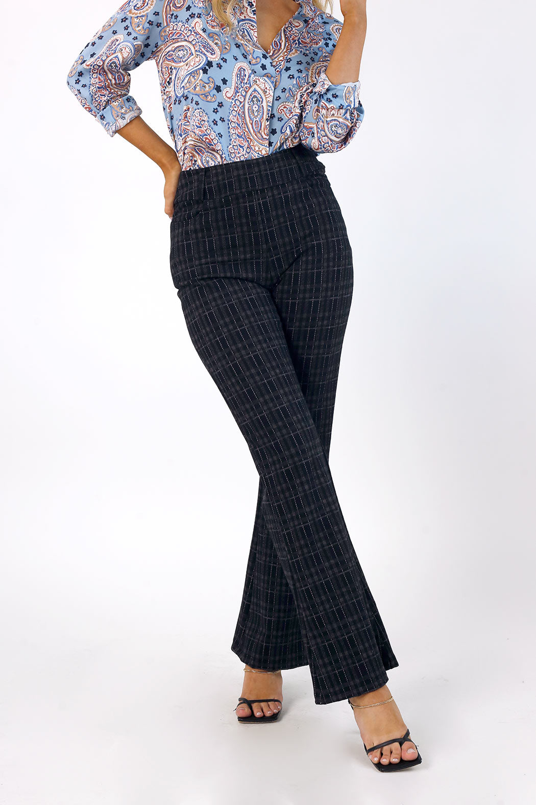 Charcoal Ponte Check Flare - SALE