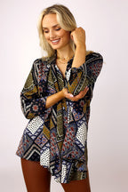 Khaki Patchwork Silky Drape Shirt - FINAL SALE