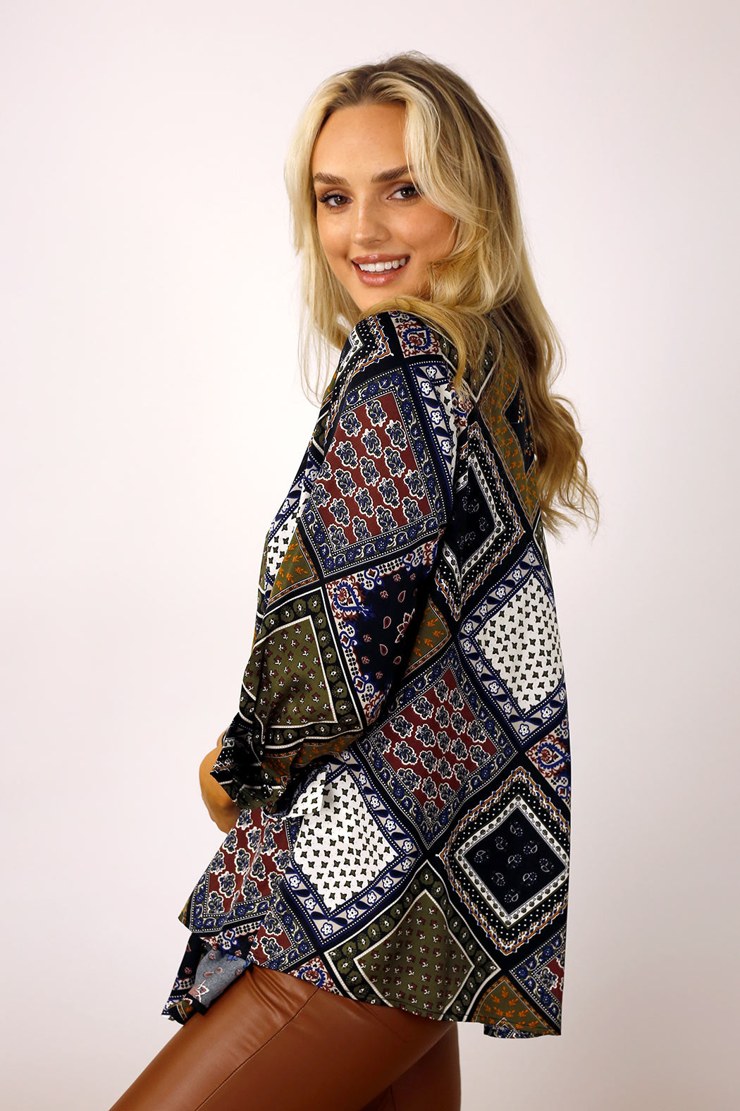 Khaki Patchwork Silky Drape Shirt - FINAL SALE