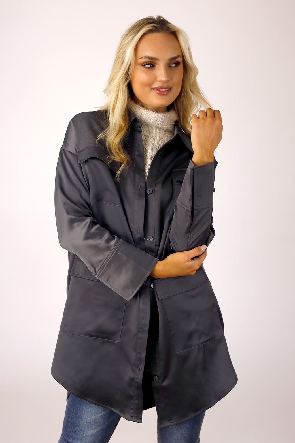 Grey Satin Shacket - FINAL SALE
