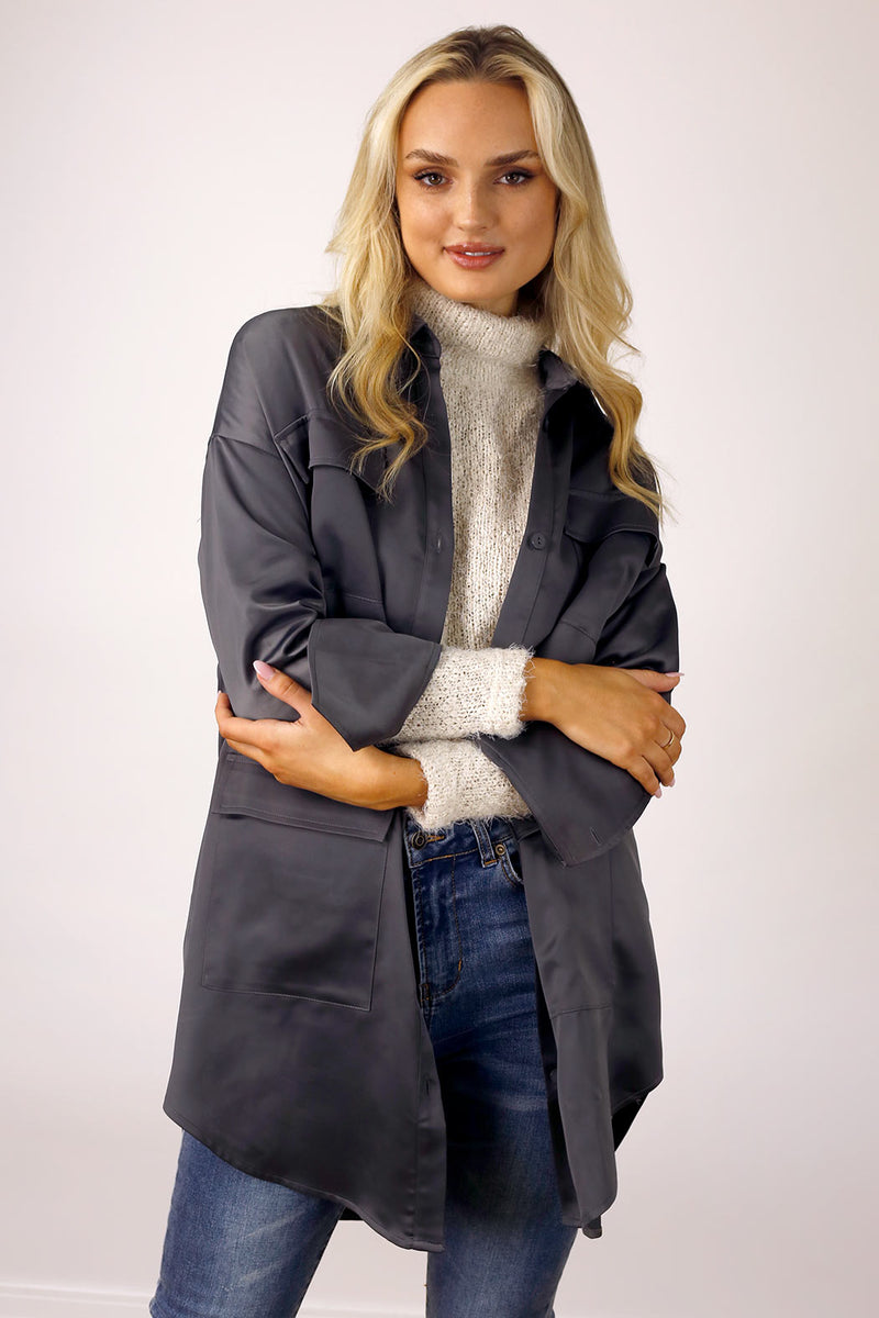 Grey Satin Shacket - FINAL SALE