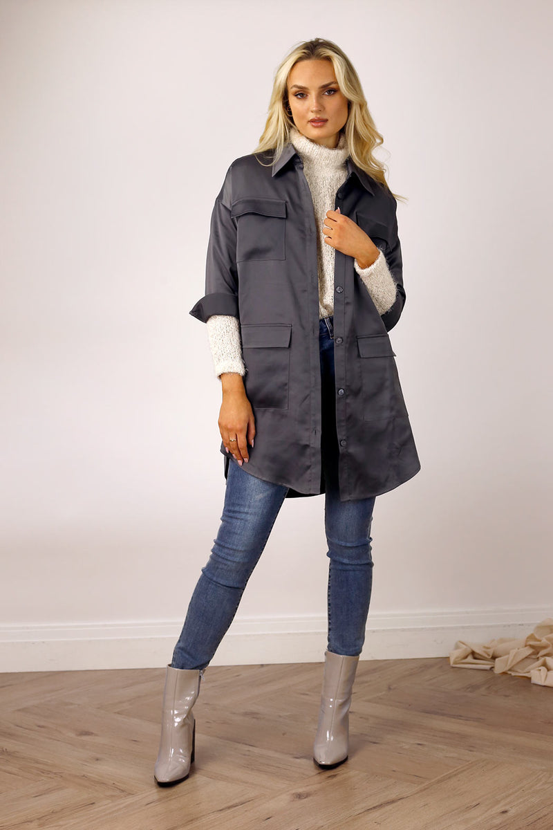 Grey Satin Shacket - FINAL SALE