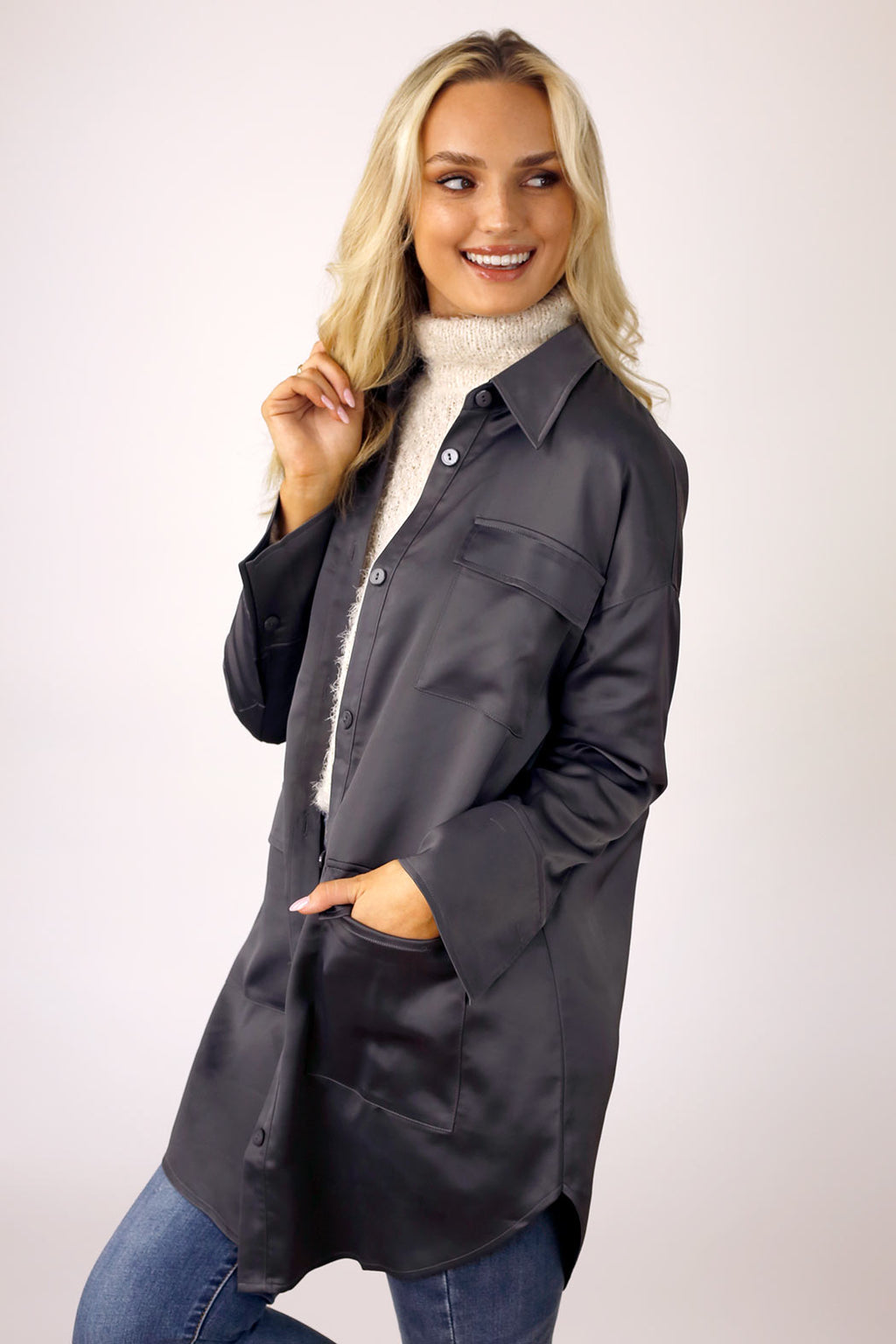 Grey Satin Shacket - FINAL SALE
