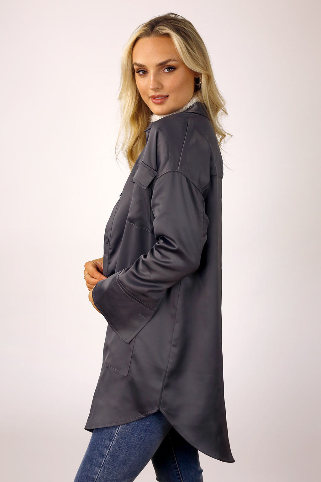 Grey Satin Shacket - FINAL SALE