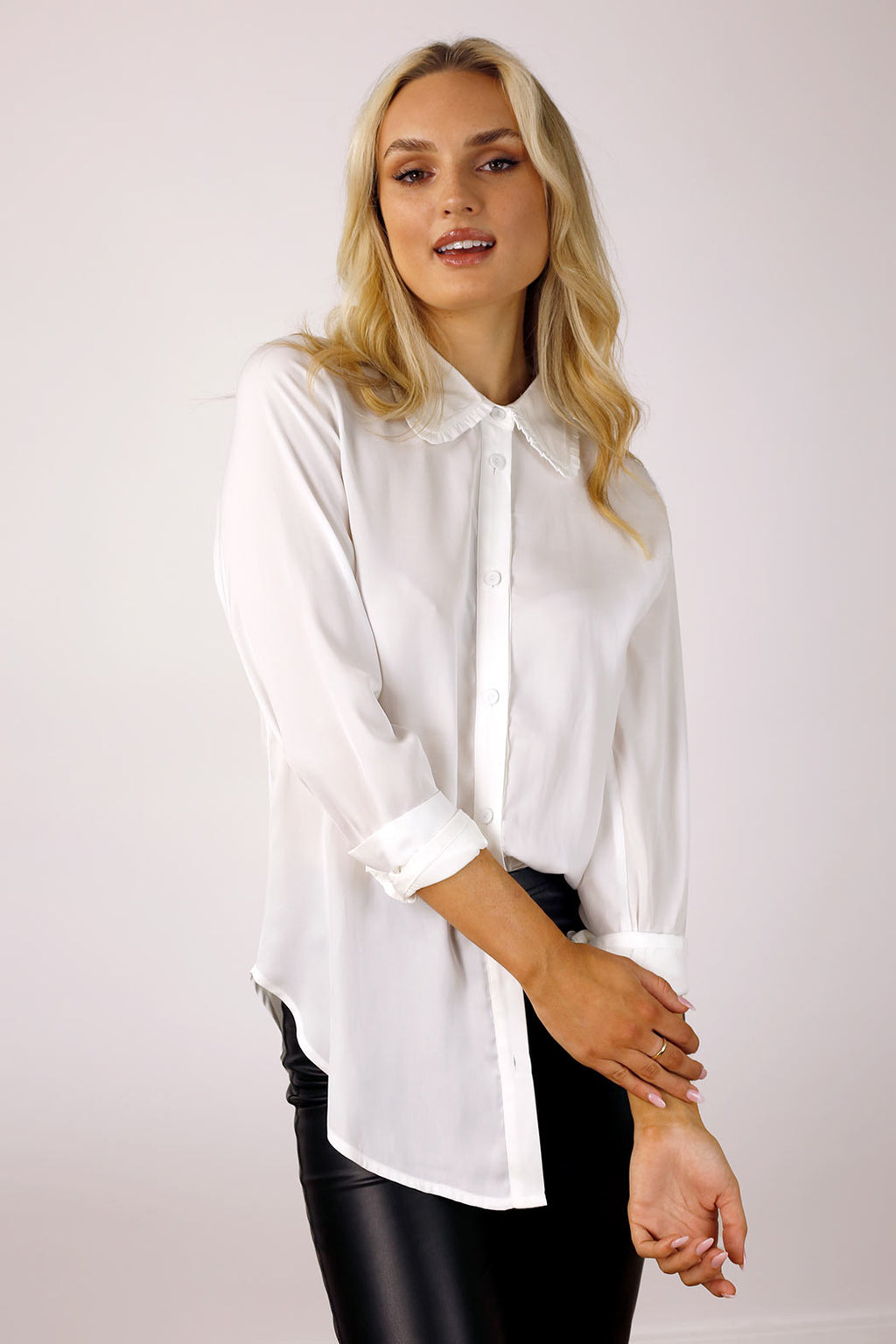 White Seta Ruffle Slim Fit Shirt - SALE