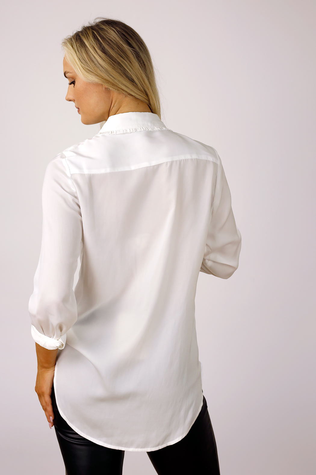 White Seta Ruffle Slim Fit Shirt - SALE