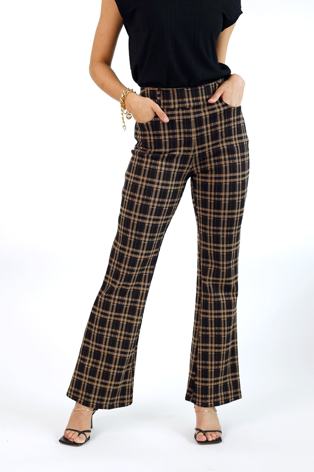 Tan & Black Ponte Check Flare - FINAL SALE
