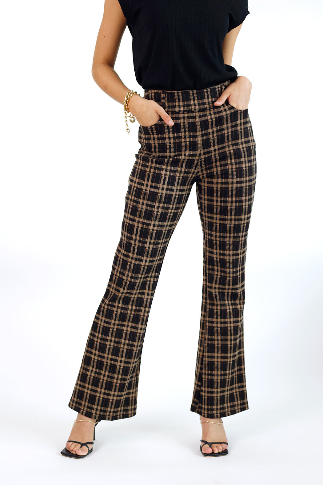 Tan & Black Ponte Check Flare - FINAL SALE