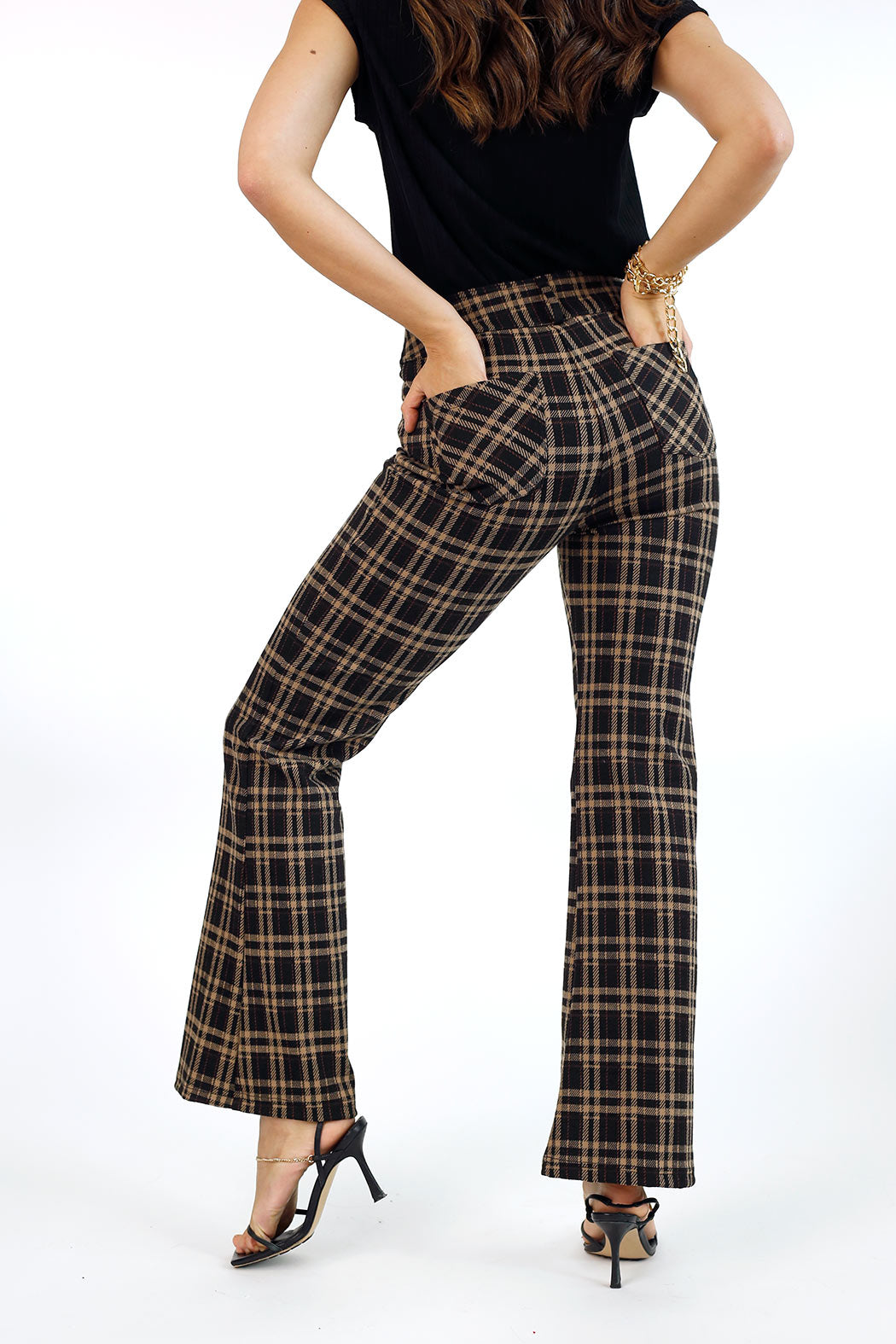 Tan & Black Ponte Check Flare - FINAL SALE