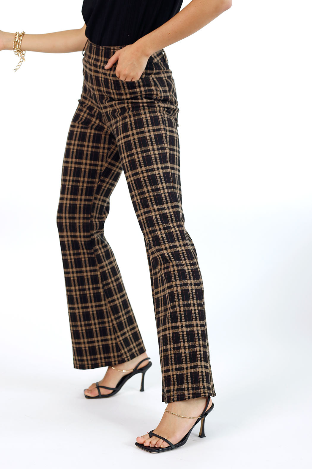 Tan & Black Ponte Check Flare - FINAL SALE