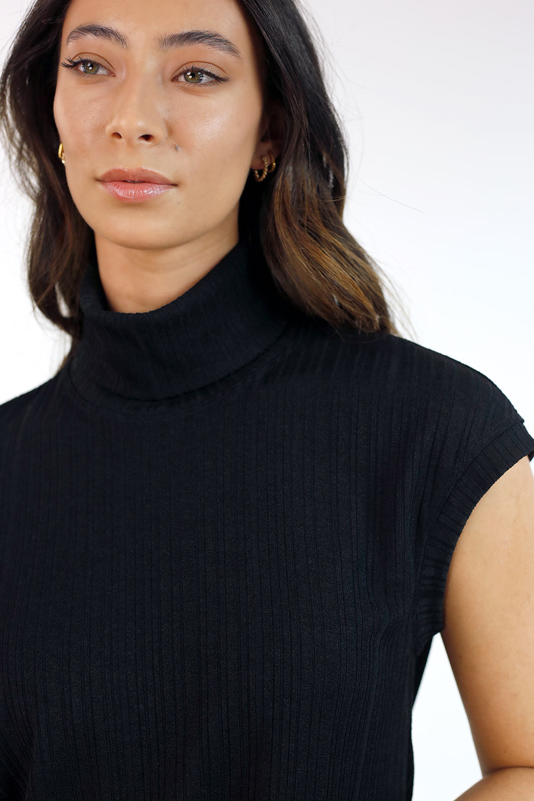 Rib High Neck Top - Black - FINAL SALE