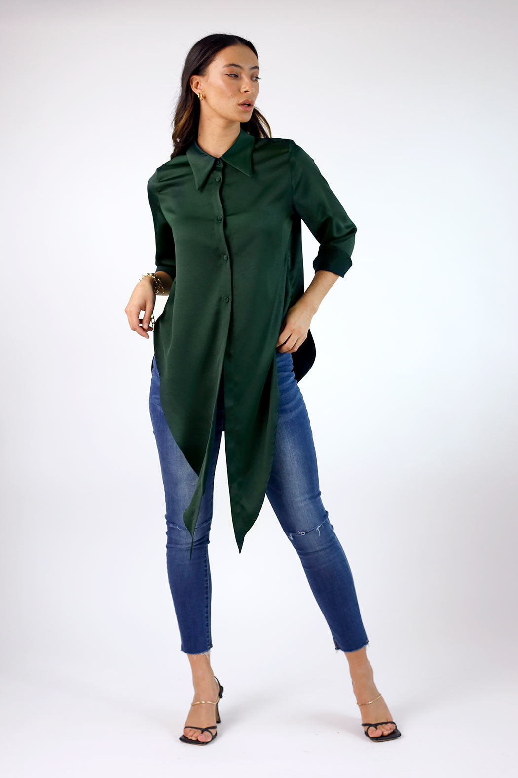 Teal Satin Zhoush Shirt - FINAL SALE