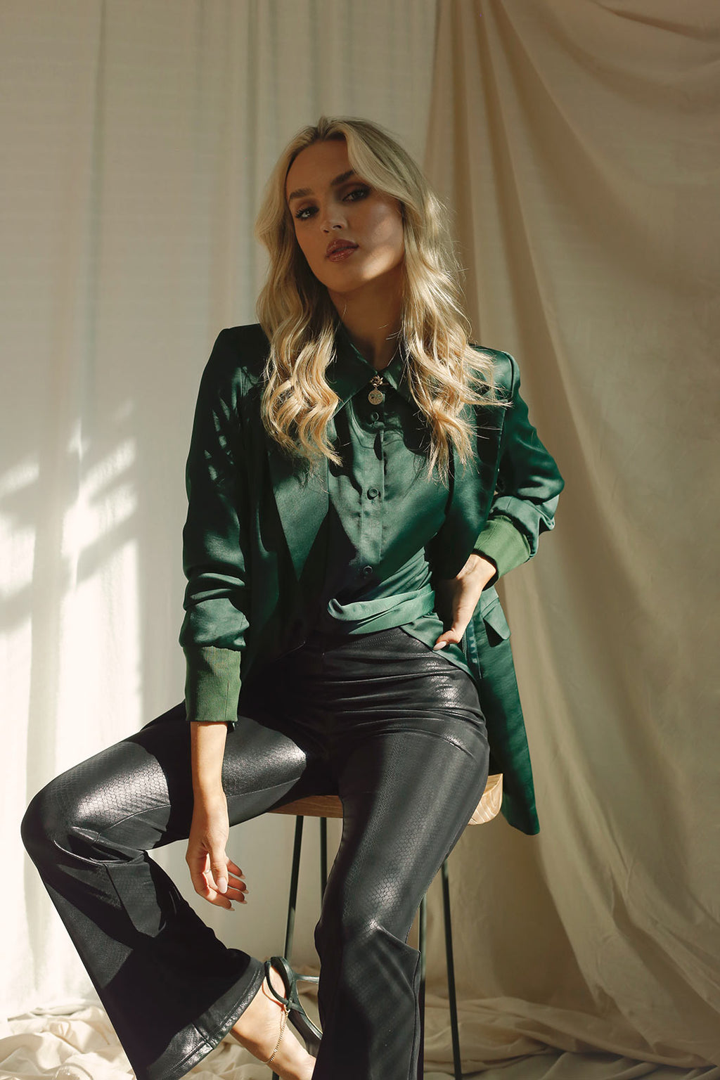 Teal Satin Zhoush Shirt - FINAL SALE