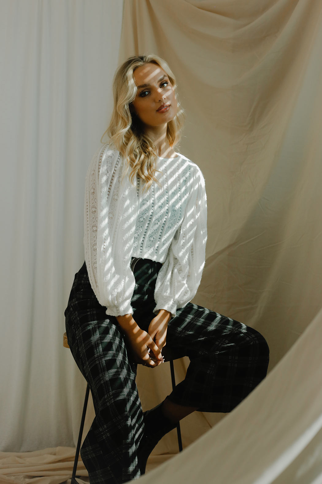 Ivory Stretch Lace Puff Top - FINAL SALE