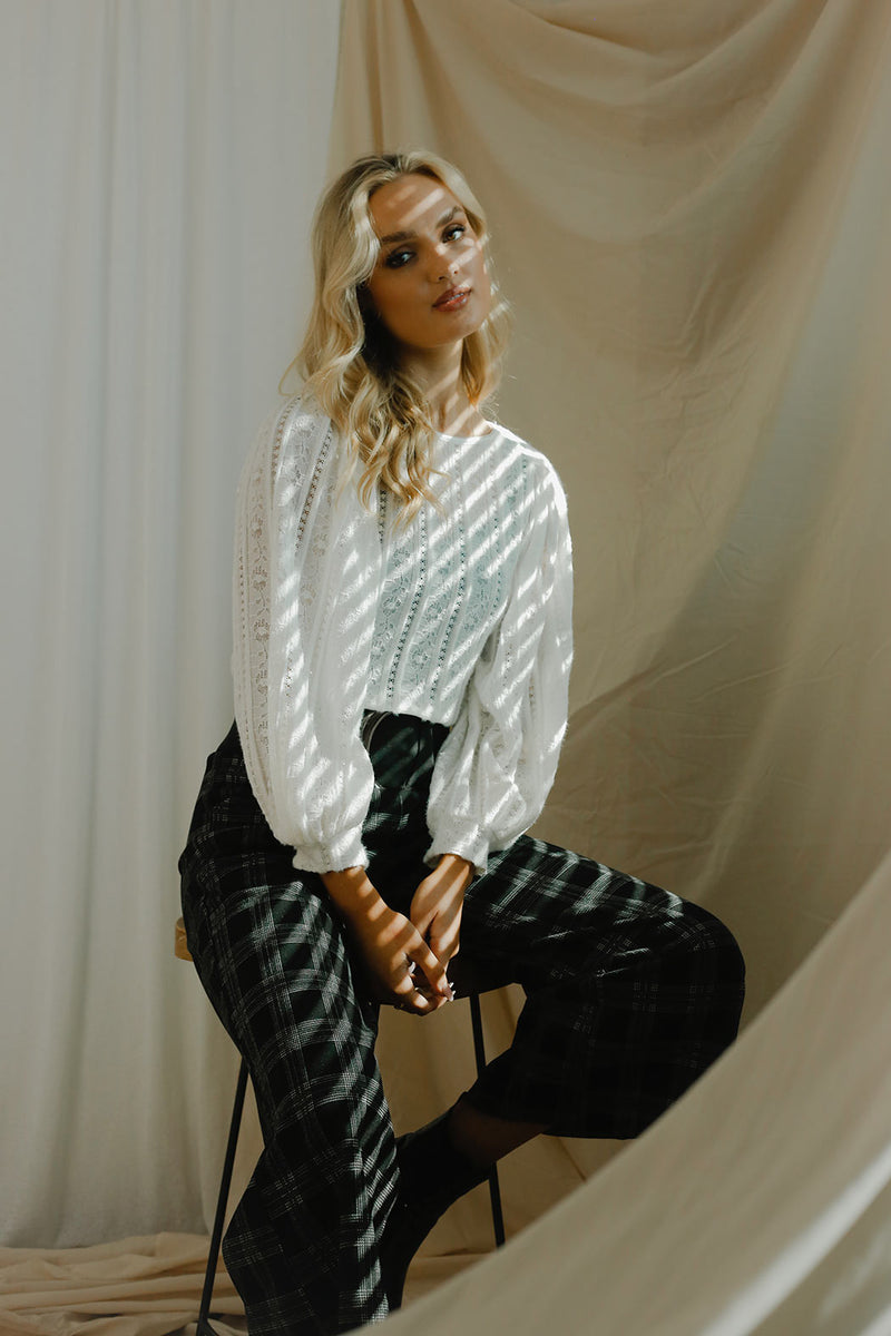 Ivory Stretch Lace Puff Top - FINAL SALE