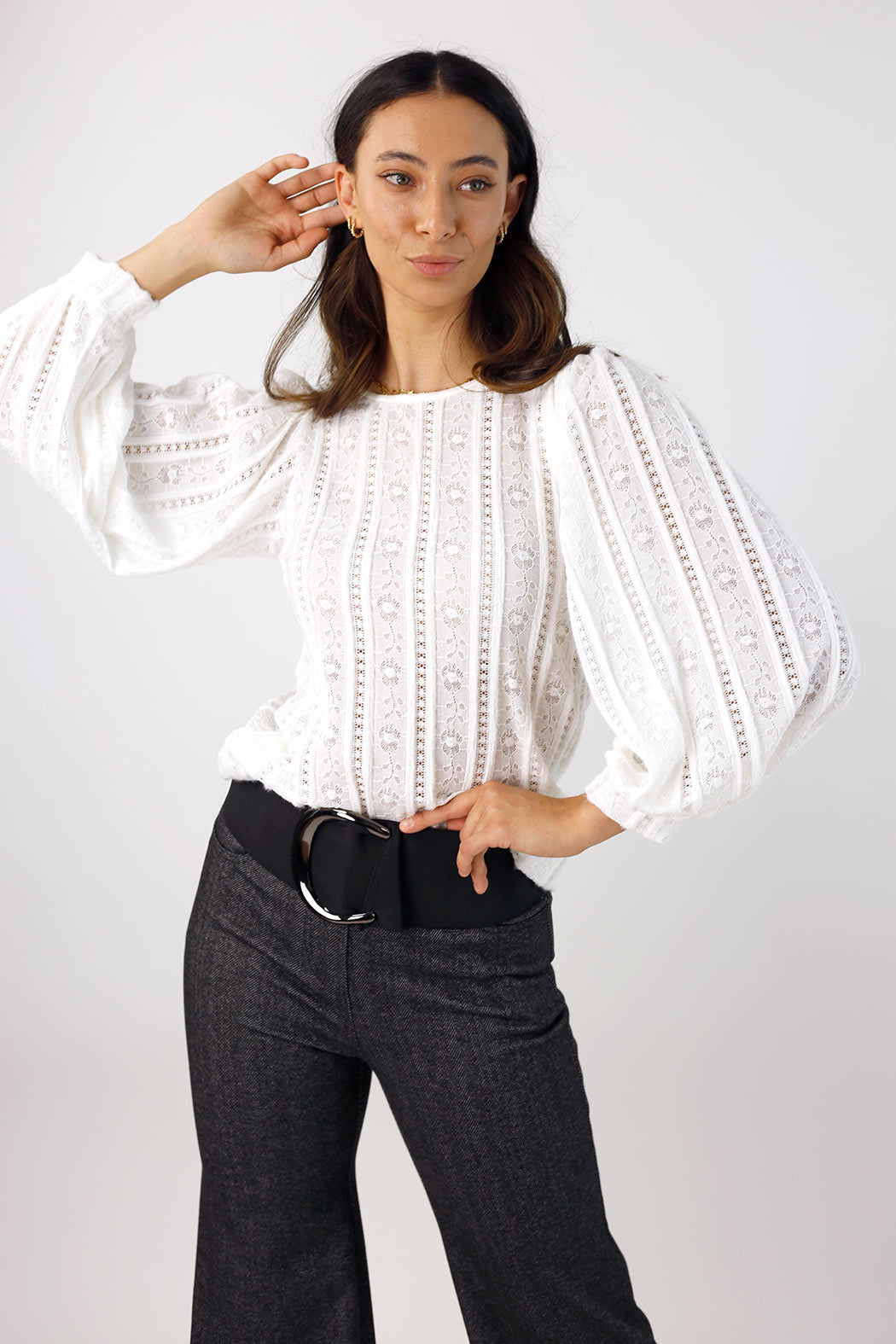 Ivory Stretch Lace Puff Top - FINAL SALE