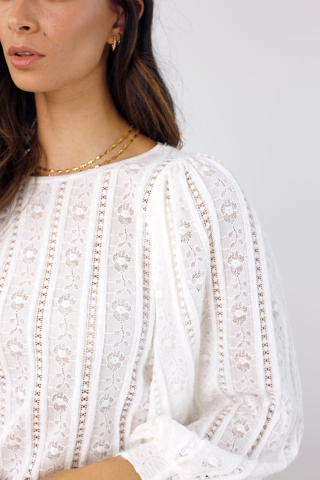 Ivory Stretch Lace Puff Top - FINAL SALE