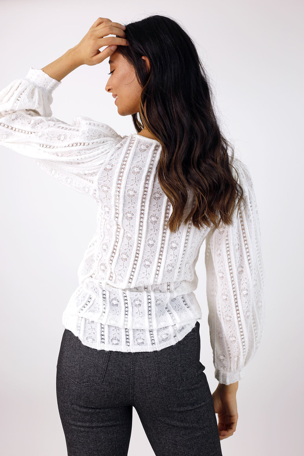 Ivory Stretch Lace Puff Top - FINAL SALE