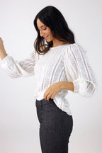 Ivory Stretch Lace Puff Top - FINAL SALE