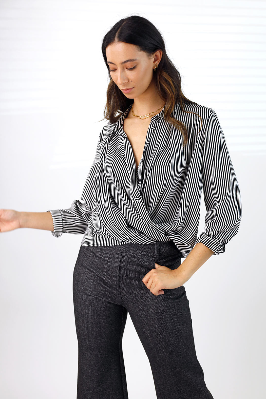 Stripe Silky Drape Shirt - FINAL SALE
