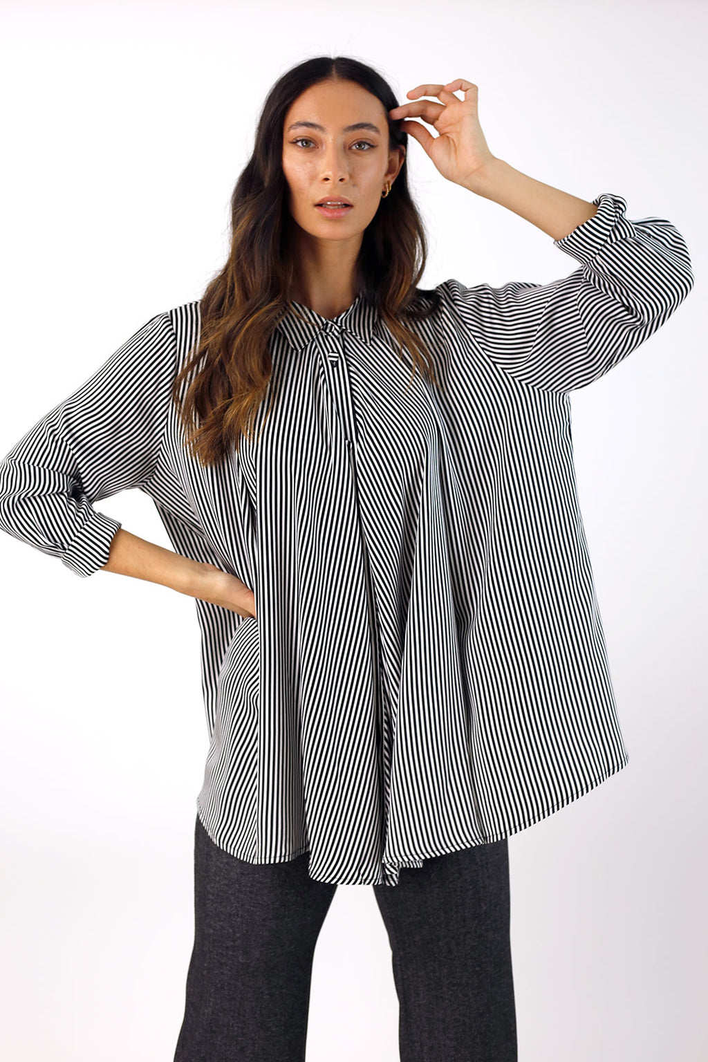 Stripe Silky Drape Shirt - FINAL SALE