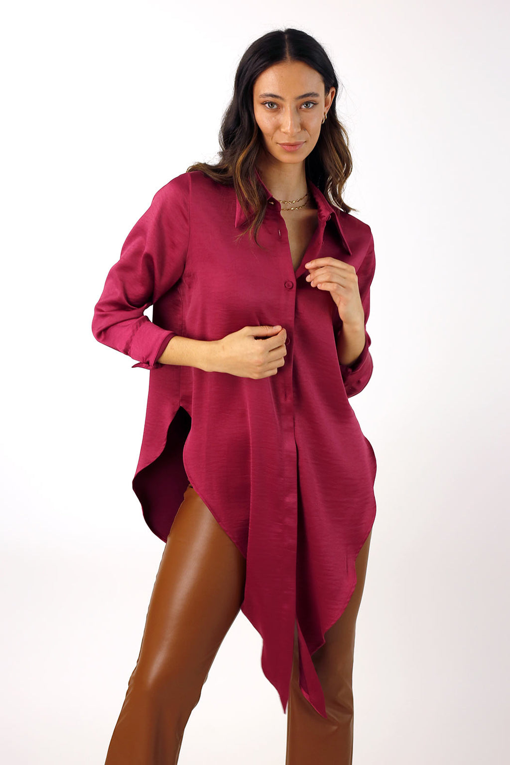 Crimson Satin Zhoush Shirt - SALE