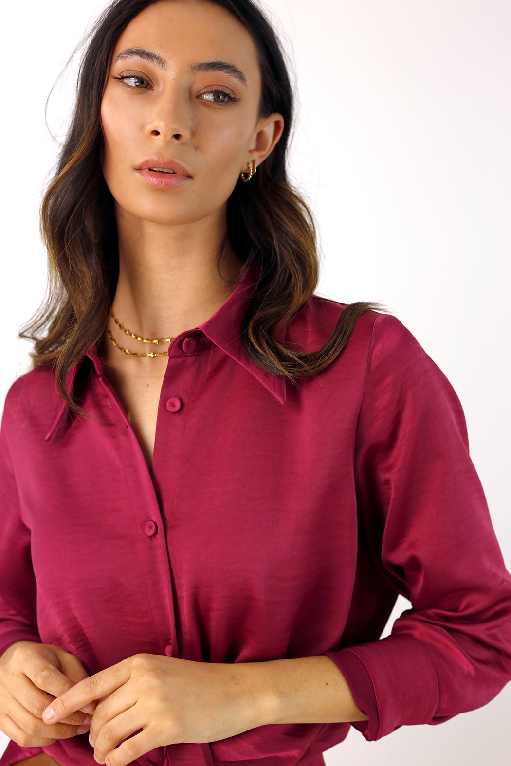 Crimson Satin Zhoush Shirt - SALE